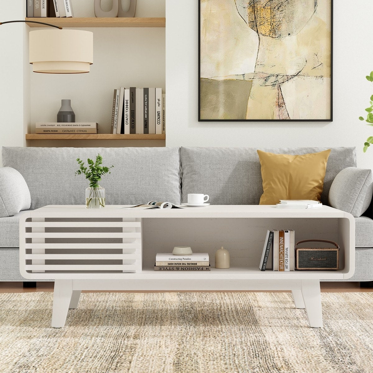 43.3 Mid Century Farmhouse Wood Coffee Table With Storage