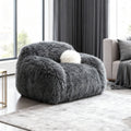 43.3 Modern Dark Gray Long Pile Upholstered Swivel Accent Arm Chair With Ball Pillows 43.3 D X 38.8 W X 31.5 H