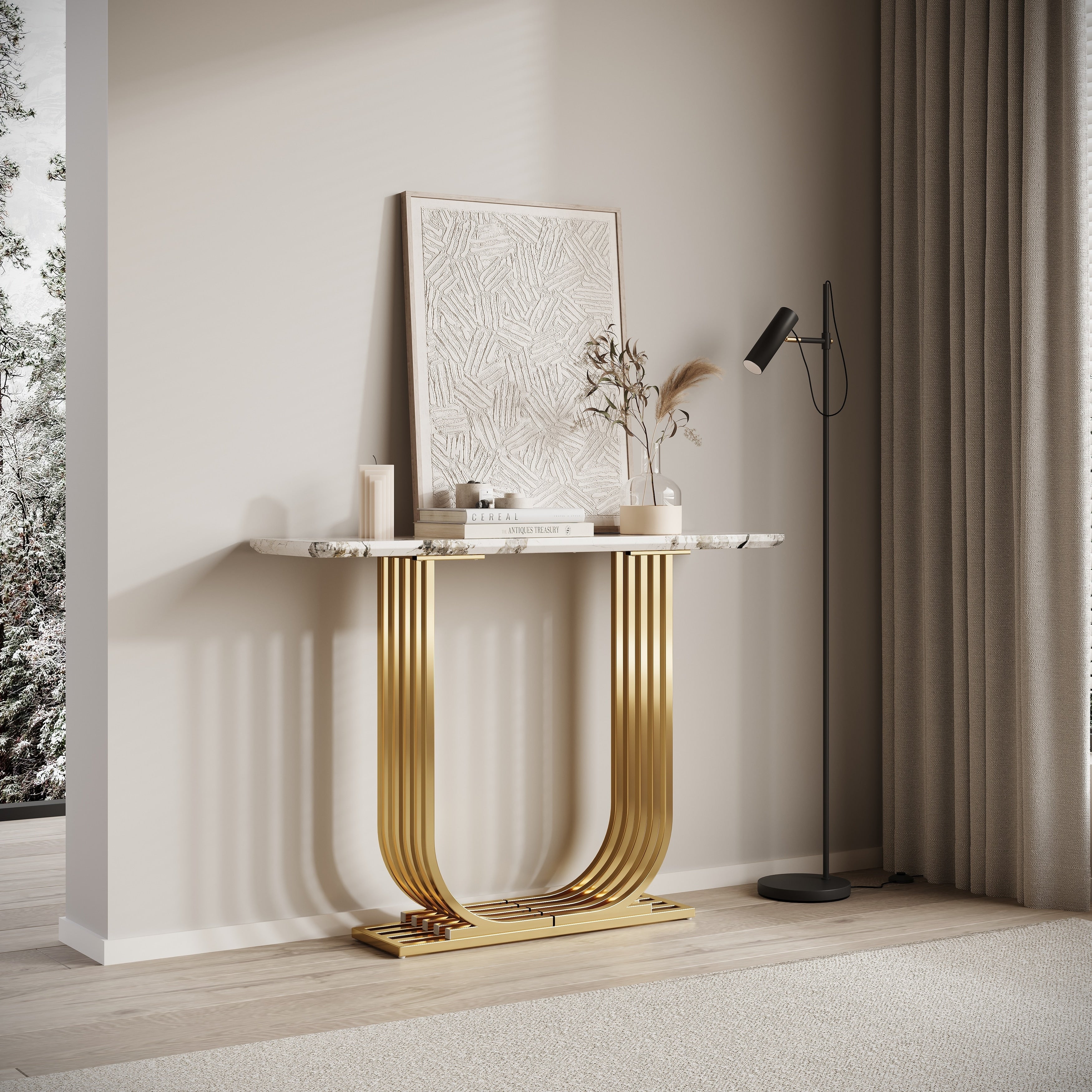 43.3 Modern Faux Marble Top Accent Console Table