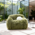 43.3 Modern Olive Green Long Pile Upholstered Swivel Accent Arm Chair With Ball Pillows 43.3 D X 38.8 W X 31.5 H