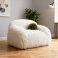 43.3 Modern White Long Pile Upholstered Swivel Accent Arm Chair With Ball Pillows 43.3 D X 38.8 W X 31.5 H