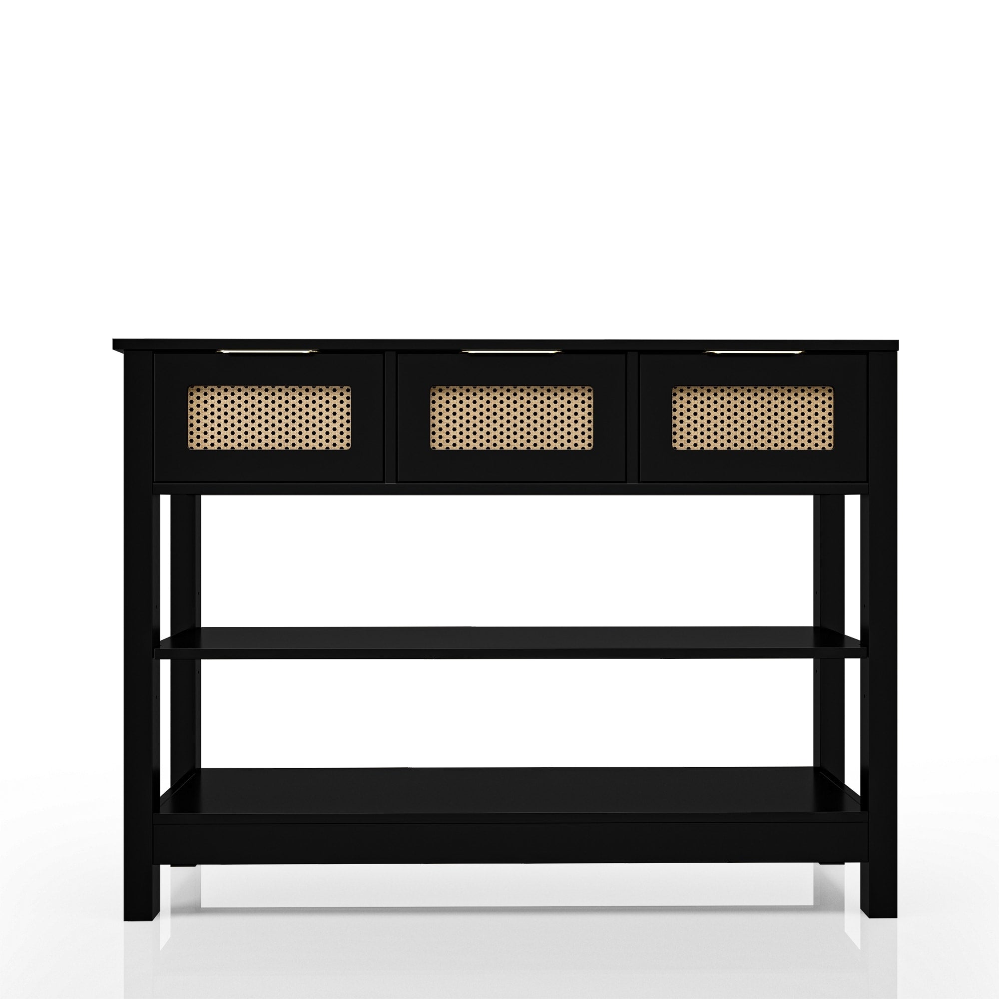 43.3 Sofa Console Table With 3 Top Drawers And 2 Open Shelves Farmhouse Style