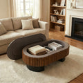 43.7W Solid Wood Oval Coffee Table With Fluted Design And Storage