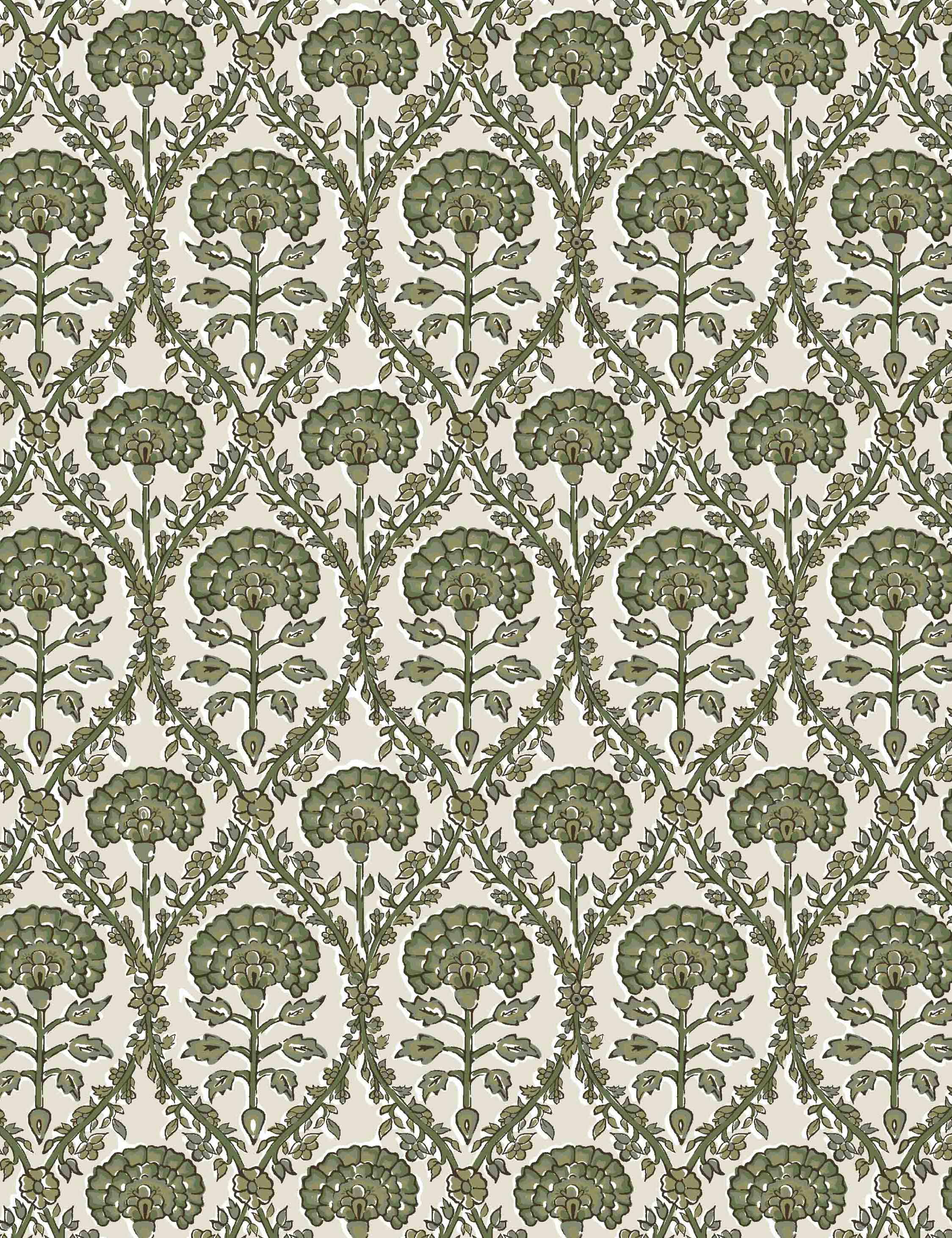 Olive Blockprint Floral Swatch