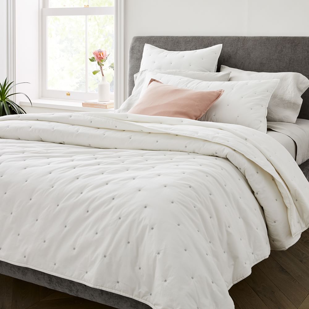 Organic Washed Cotton Percale Bedspread & Pillowcases - Stone White