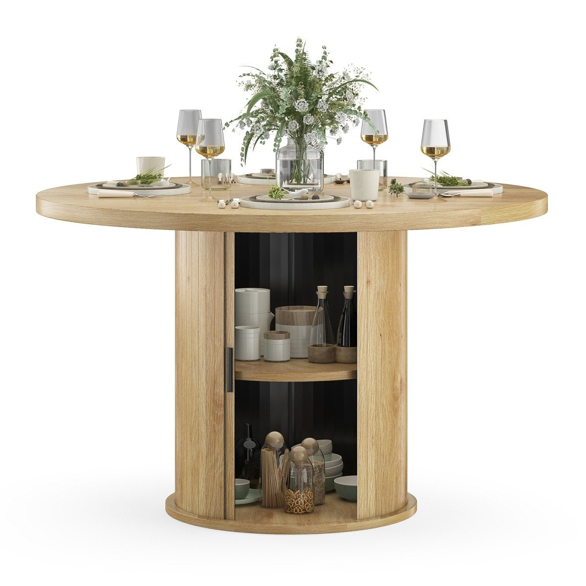 43 Modern Round Dining Table With Sturdy Metal Base And Storage