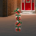 43 Lighted Red Striped Flat Tinsel Stacked Gift Box Yard Art Decoration Clear Lights