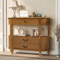43 Retro Curved Wood Console Table With 3 Drawers Storage Shelf For Living Room Hallway