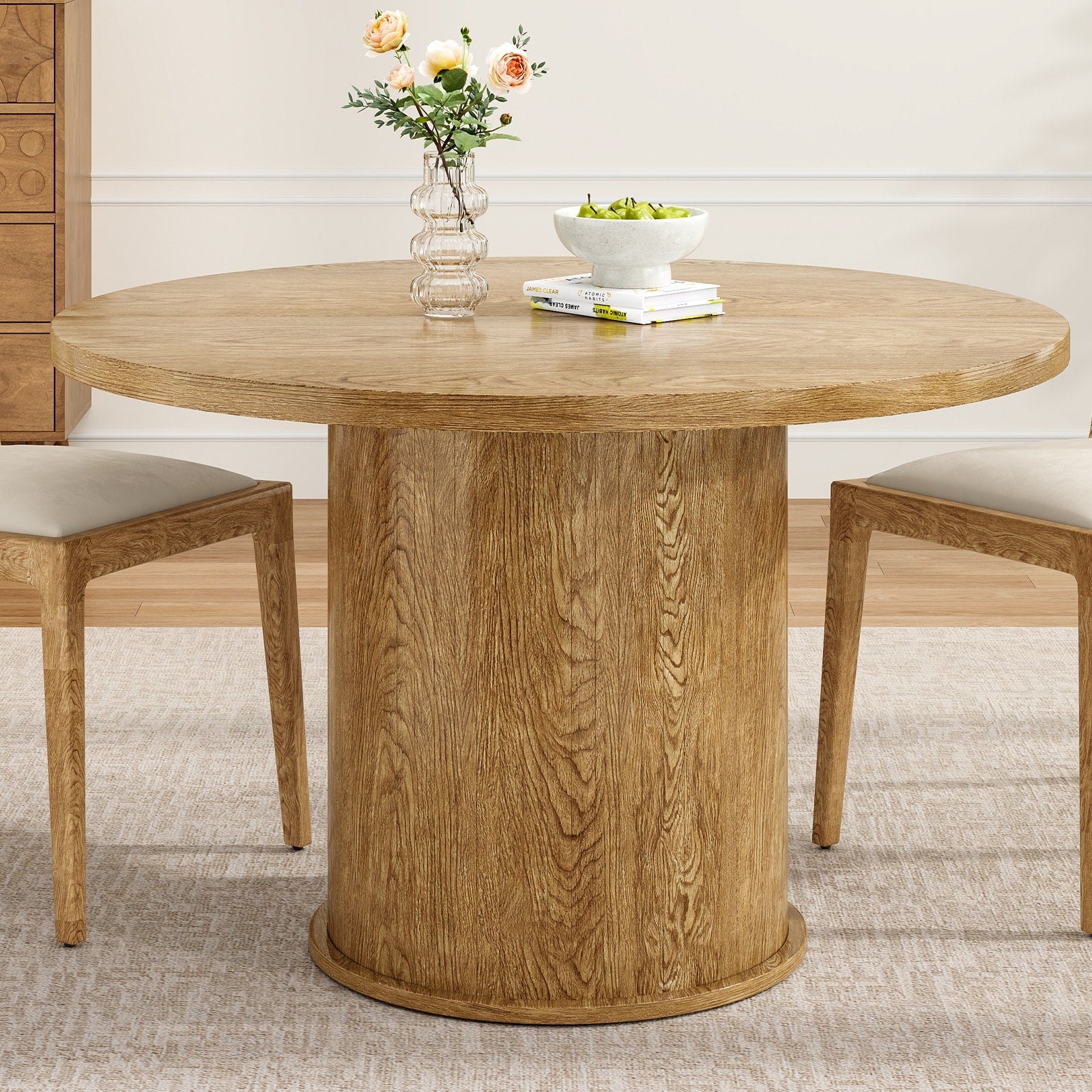 43 Round Dining Table For 4 People Small Kitchen Dining Table With Wood Top And Sturdy Metal Pedestal Base
