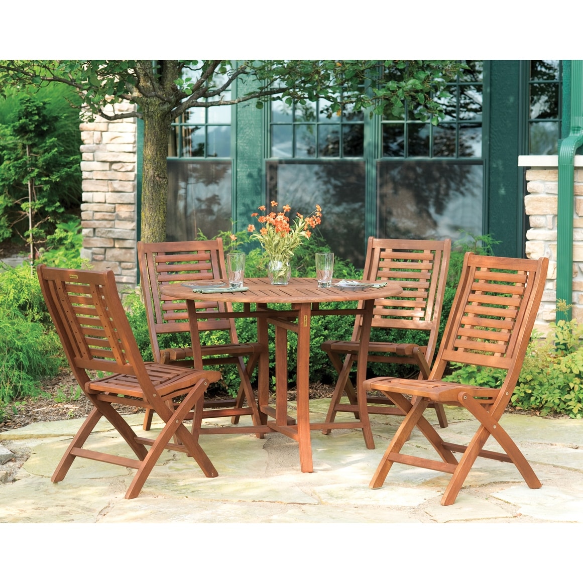 Havenside Home Eilaf 43 Inch Round Eucalyptus Folding Table
