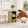 43 Round Wood Top Dining Table For 4 With Sturdy Metal Base