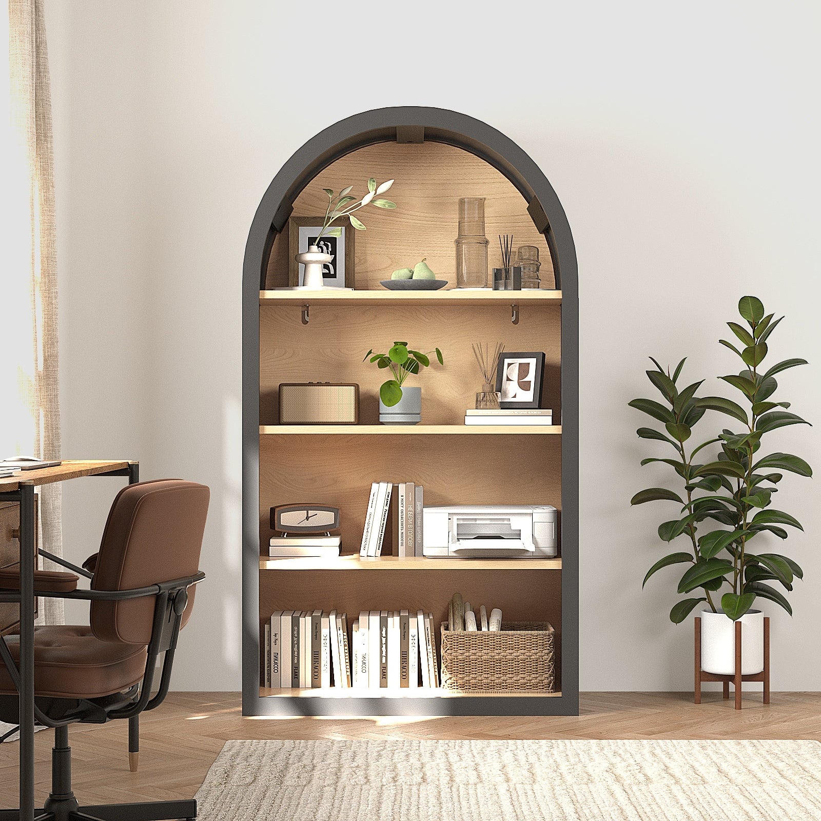 43 Tall Arched Bookcase With Storage Shelves