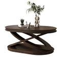 44 Inch Wood Oval Coffee Table With X Shaped Base Cocktail Table With Open Storage Sofa Center Table For Living Room