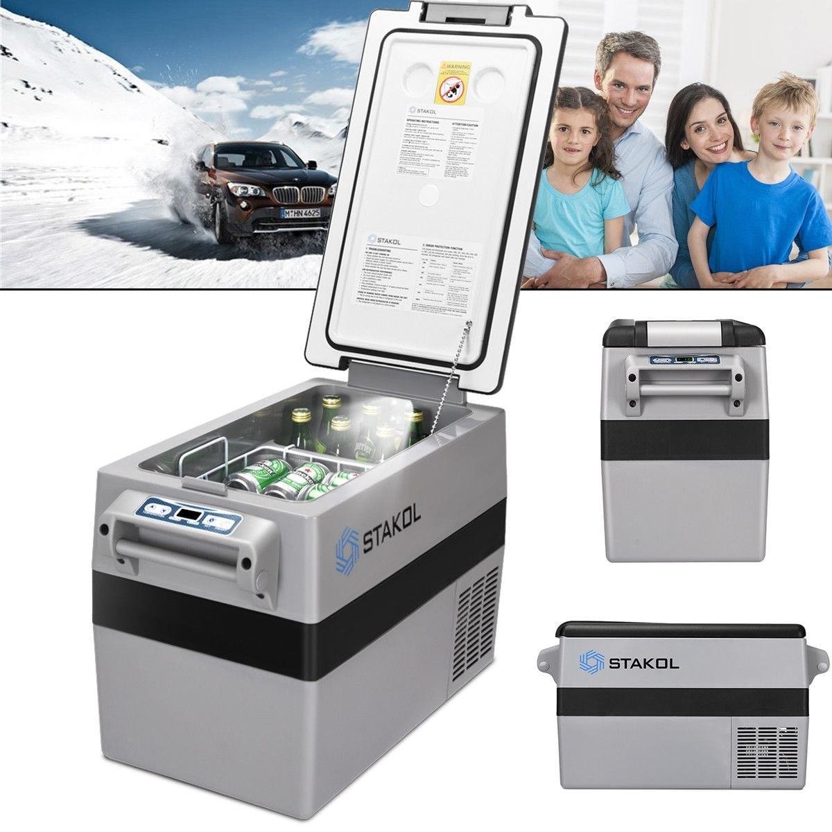 44 Quarts Portable Electric Car Cooler Refrigerator Freezer Compressor Camping Black Gray