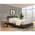 44 In.H Gray Wood Frame Full Size Panel Bed With Faux Leather Upholstery Material And Bed Frame Mounted