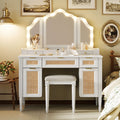 44.37 Makeup Vanity Desk With 13 Hollywood Bulbs Dressing Table With Tri Fold Mirror 5 Drawers Shelves And Charging Station