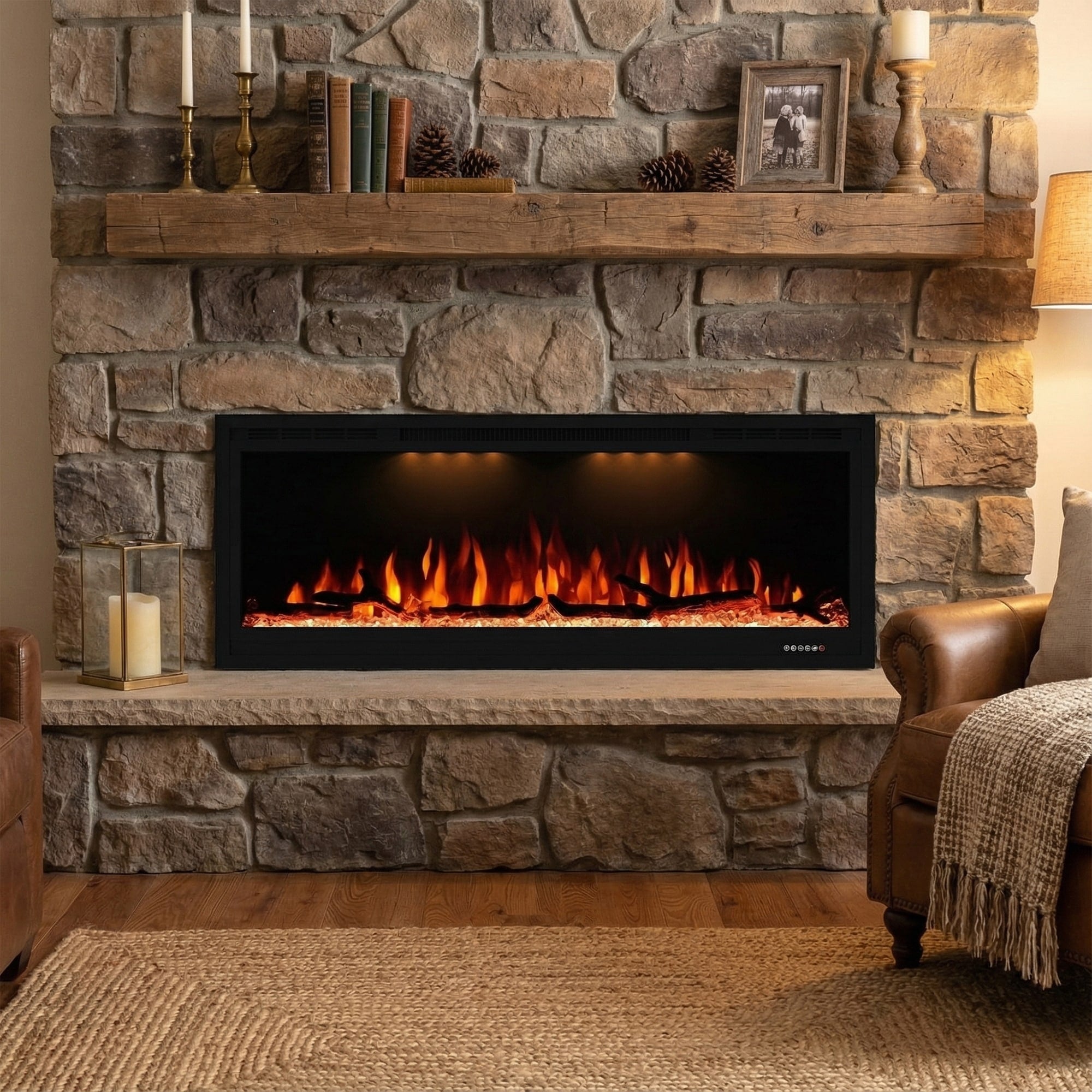 44 1500W Modern Inserted Wall Mounted Smart Electric Fireplace Heater With App Control And Remote 44 L X 6.3 W X 17.72 H