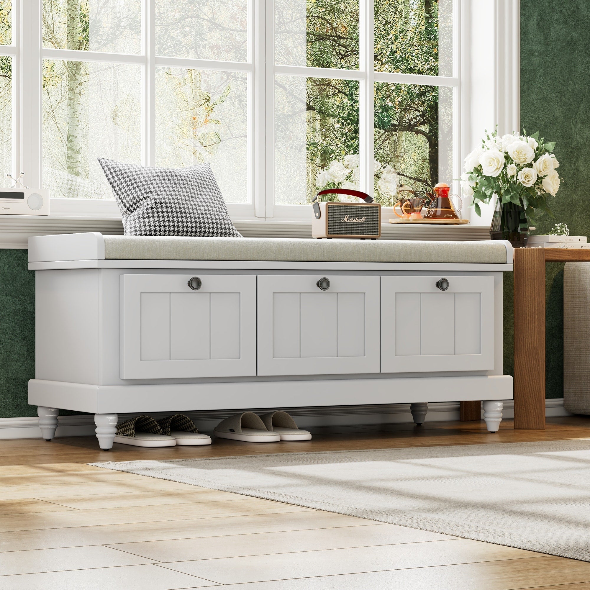 44 Classic Shoe Bench With Cushion And Three Drawers