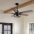 46 52 60Inch Farmhouse Rustic Black Caged Ceiling Fans With Lights And Remote Wood Grain Fandelier 5 6 Blade 2 3 Light