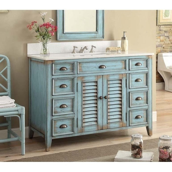 46 Benton Collection Abbeville Distressed Blue Bathroom Vanity