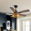 46 Inch Boho Black Rattan Ceiling Fans With Lights And Remote Control Farmhouse Caged Rattan Ceiling Fan For Dining Room