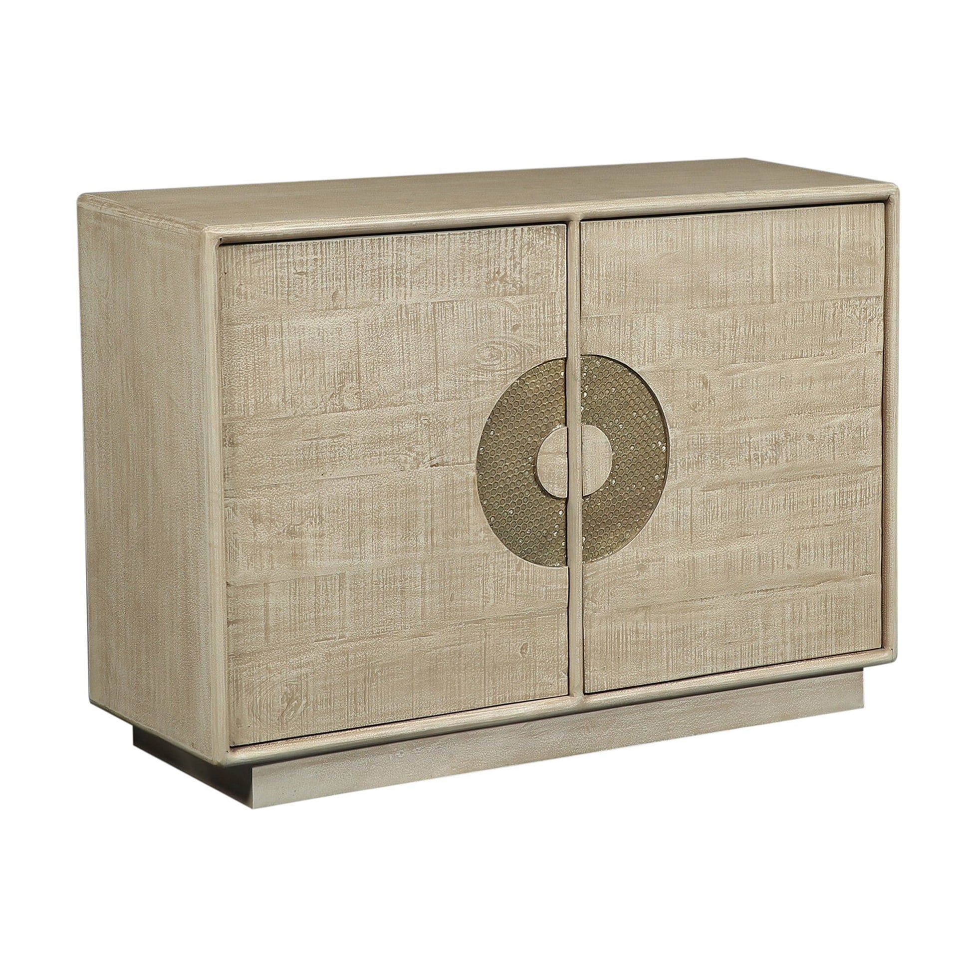 46 In. Tan Solid Wood 2 Door Media Credenza_Accent Cabinet