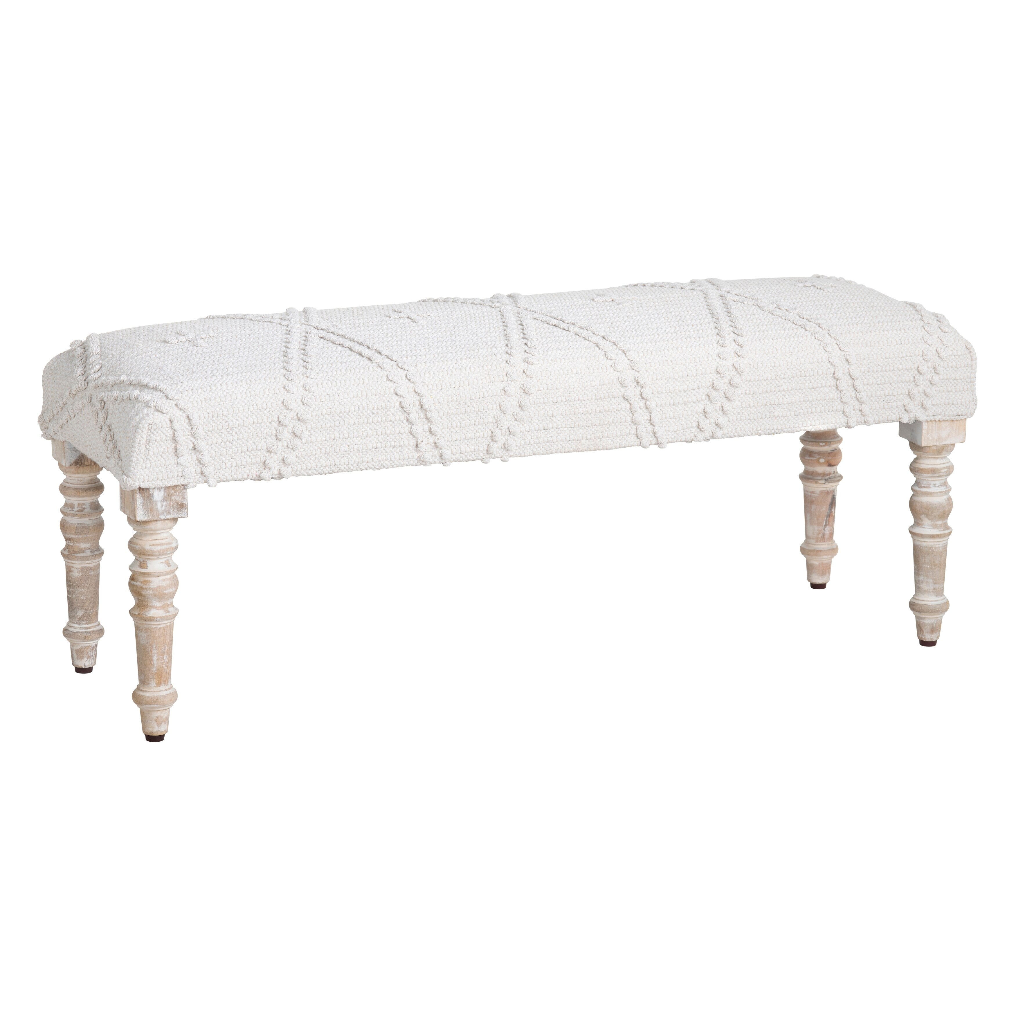 46 In. White Upholstered Accent Bench With Cream Solid Wood Frame