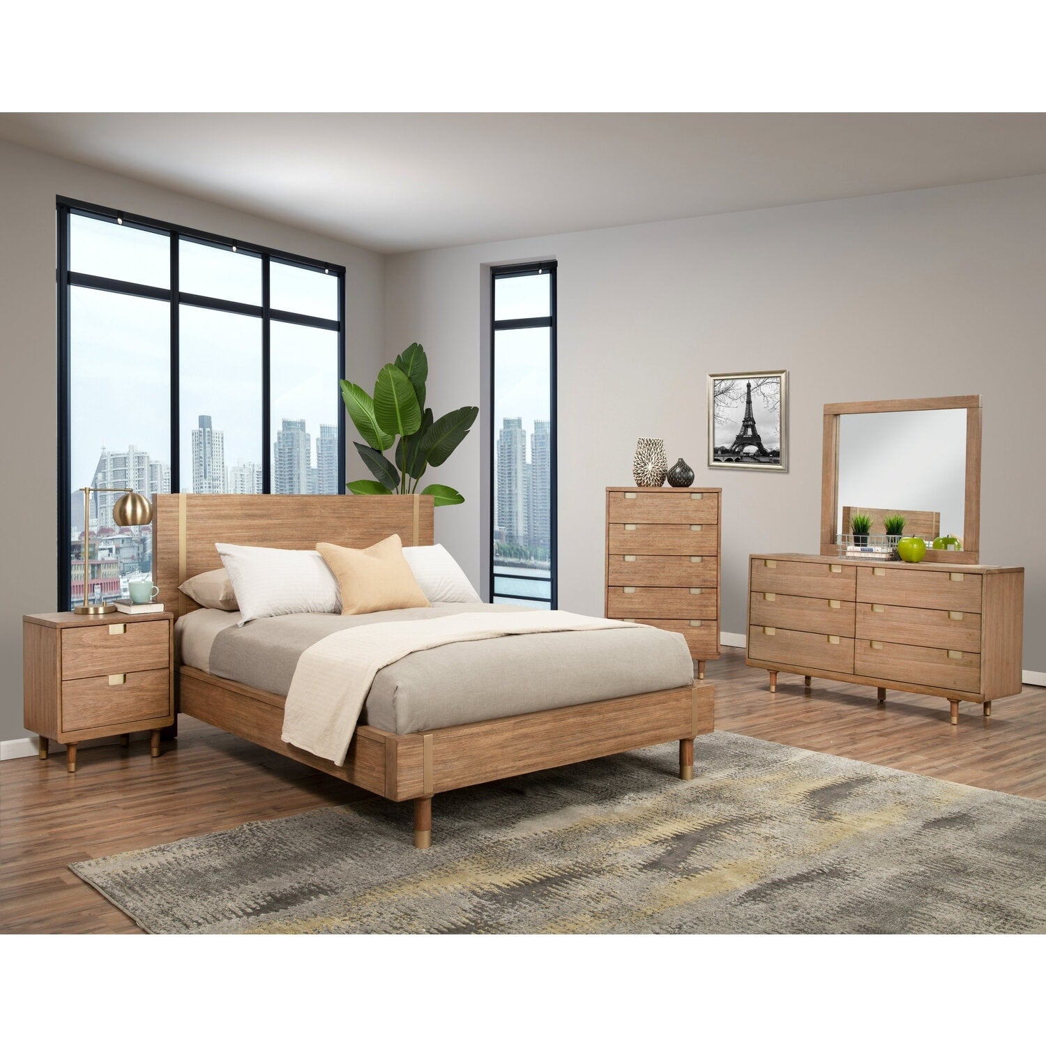 46 In.H Beige Wood Frame Queen Size Panel Bed With Microfiber Upholstery Material And Bed Frame Mounted