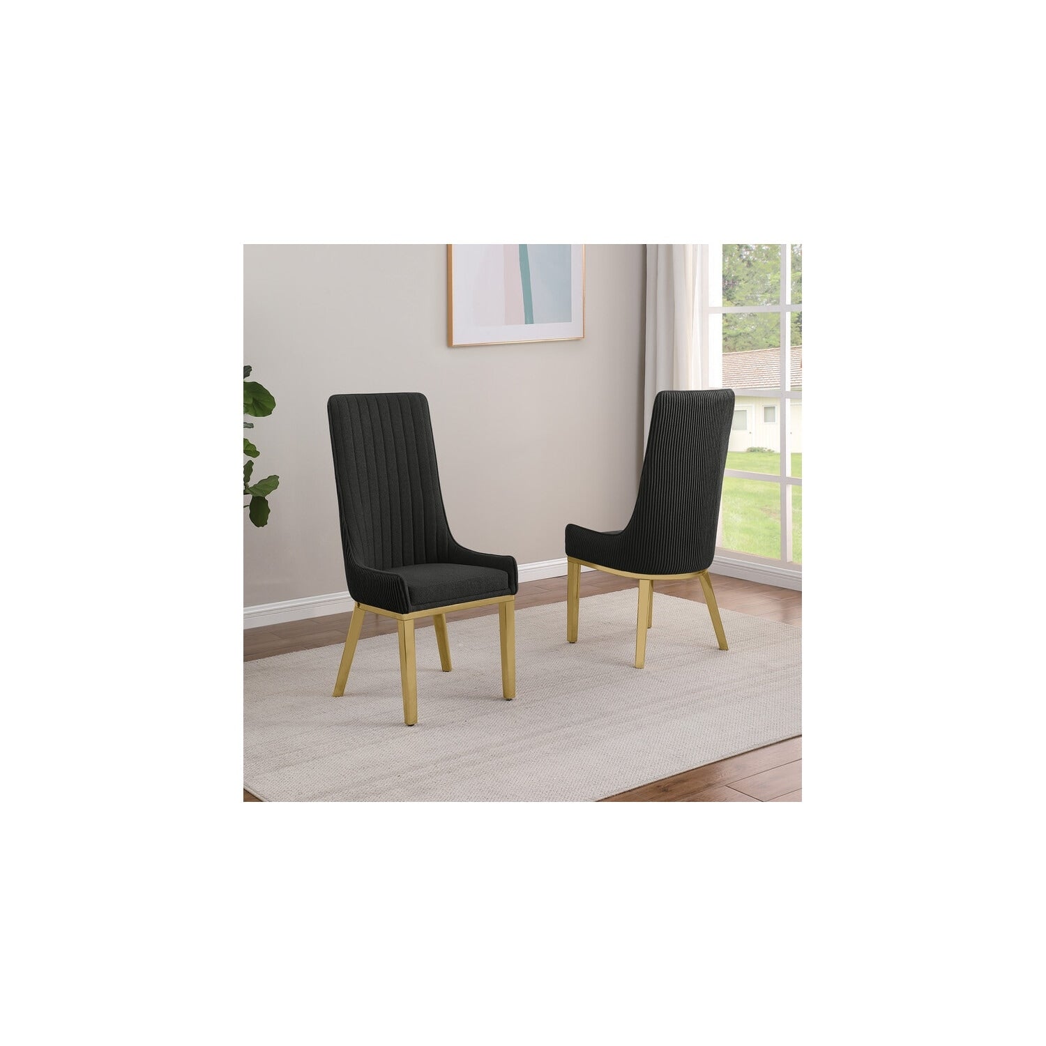 46 In.H Black Finish High Solid Back Armless Dining Chair With Fabric Seat Material
