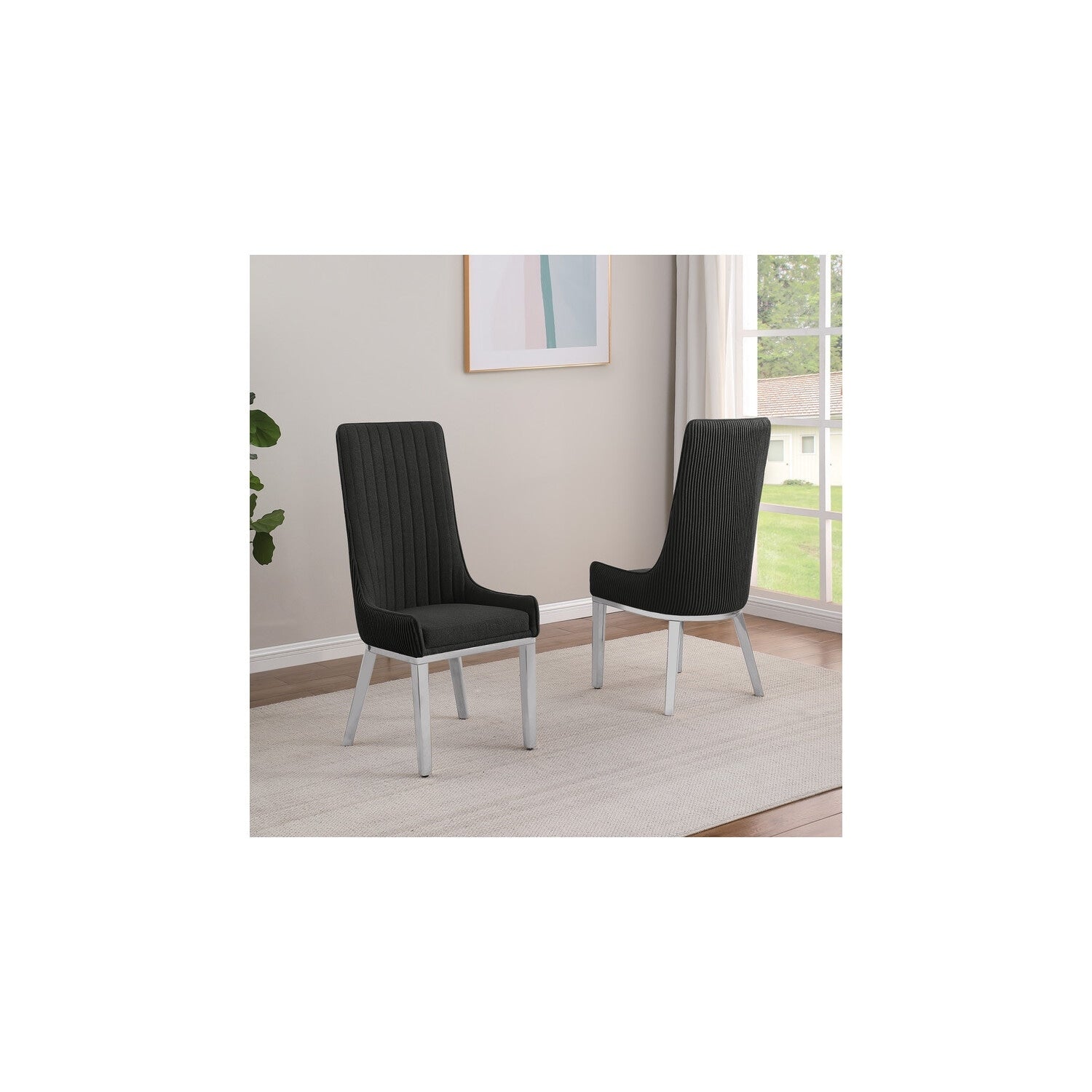 46 In.H Black Finish High Solid Back Armless Dining Chair With Fabric Seat Material