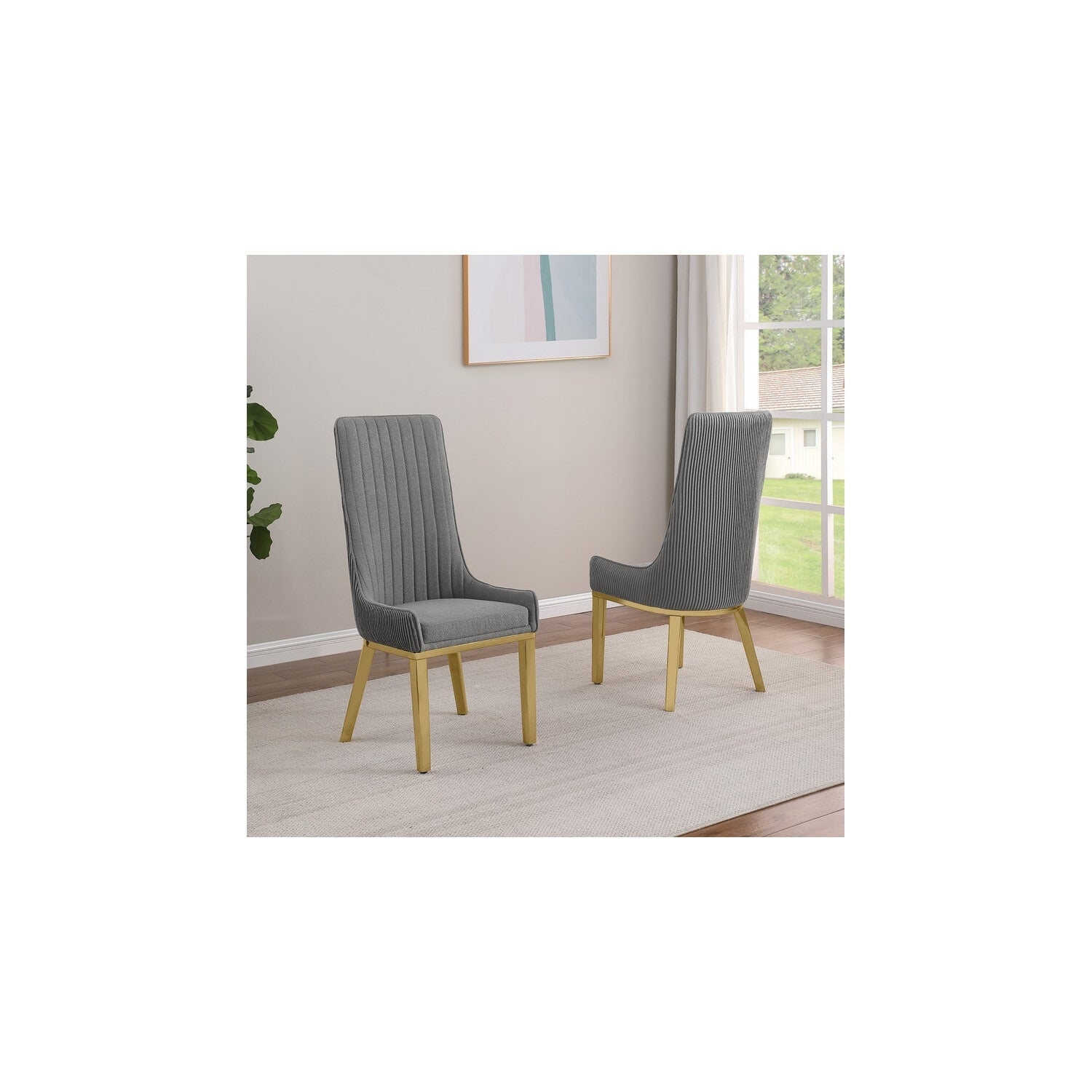 46 In.H Gray Finish High Solid Back Armless Dining Chair With Fabric Seat Material