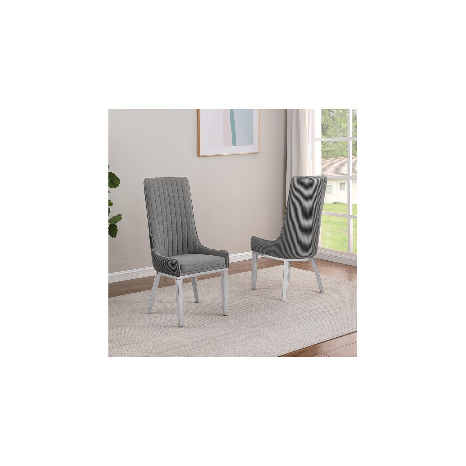 46 In.H Gray Finish High Solid Back Armless Dining Chair With Fabric Seat Material