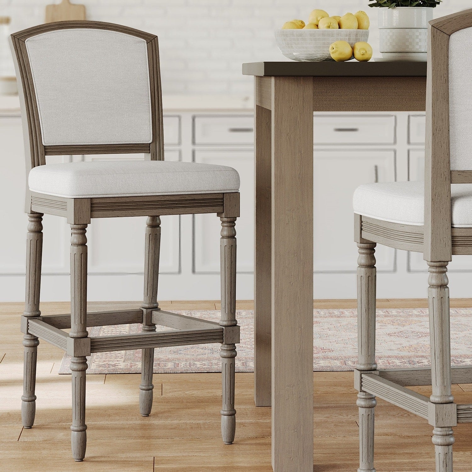 46 In.H Gray Finish Low Back Wood Frame Barstool Polyester Seat Set Of 1 47.5