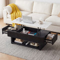 46.5 Rectangle Lift Top Coffee Table Drawer Hidden Storage Modern Fluted Table Marble Pattern Top Solid Wood Strips