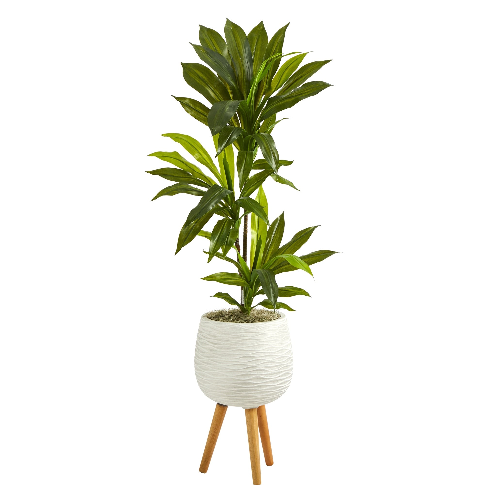 46 Dracaena Artificial Plant In White Planter With Stand Real Touch