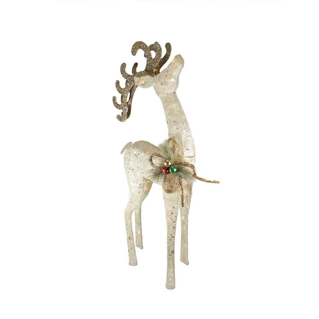 46 Lighted Sparkling White Sisal Reindeer Christmas Outdoor Decoration