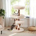 46 H Wood Cat Tree Tower With Scratching Posts Modern Cat Furniture For Indoor Cats
