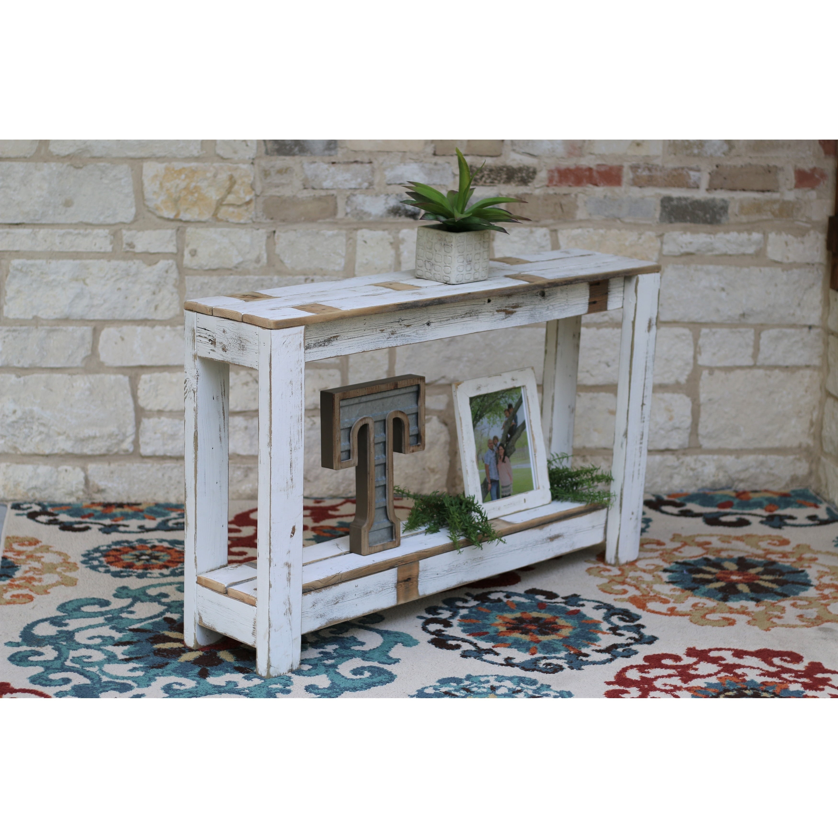 Farmhouse Distressed Off White Console Table