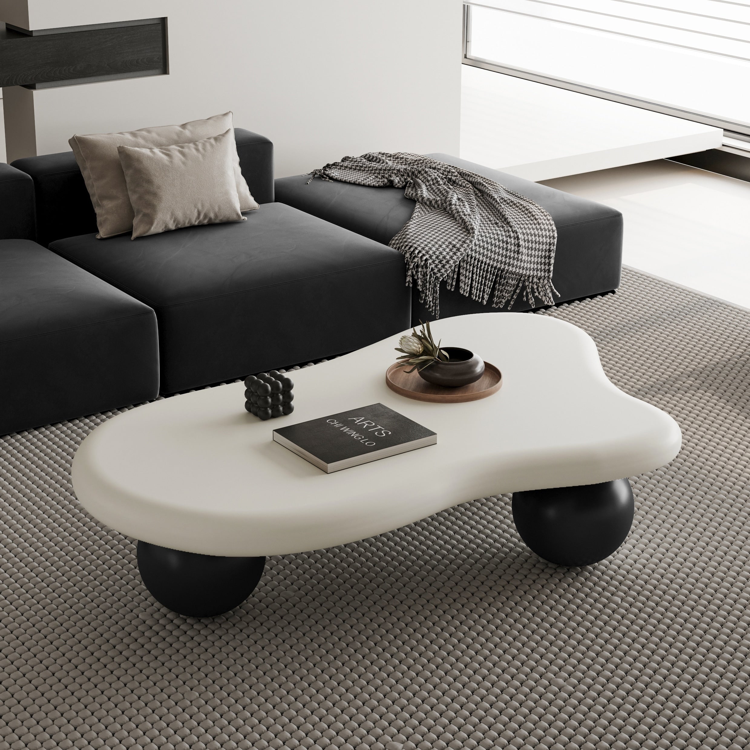 47 Inch Cloud Shaped Coffee Table With 3 Ball Legs For Living Room