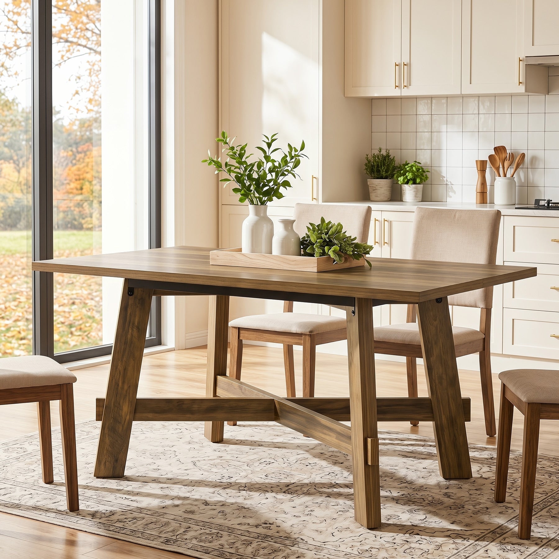 47 Inch Farmhouse Dining Table Rectangular Wooden Rustic Kitchen Table 31.5 D X 47.24 W X 29.92 H
