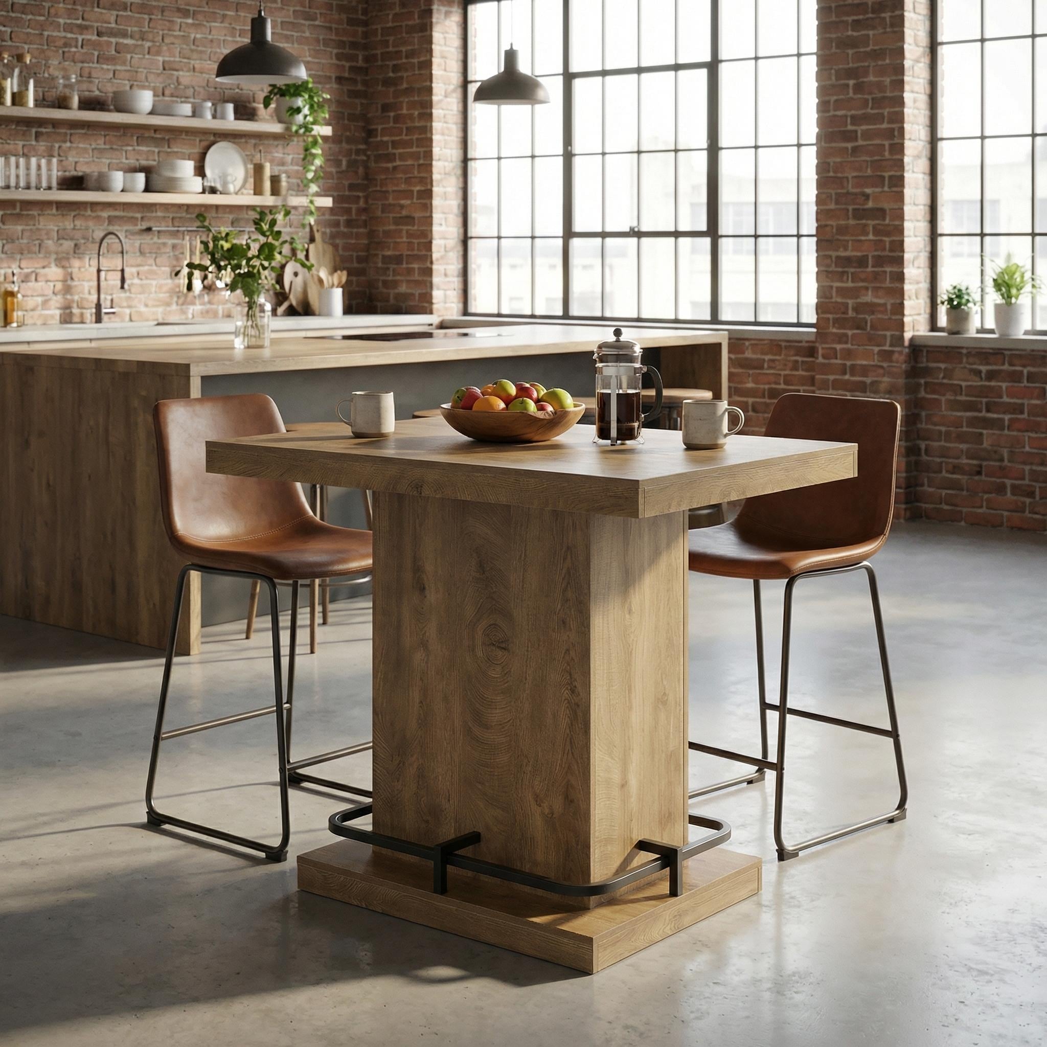 47 Inch Industrial Bar Table Bistro Pub Table With Metal Footrest For Small Bar Dining Cocktail