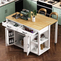 47 Inch Kitchen Island With Extendable Table Rubber Wood Veneer With Storage And Power Outlet