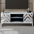 47 Inch Mirror Tv Media Console With Diamond Glass Doors Dual Door Design Compatible With 50 Inch Tvs