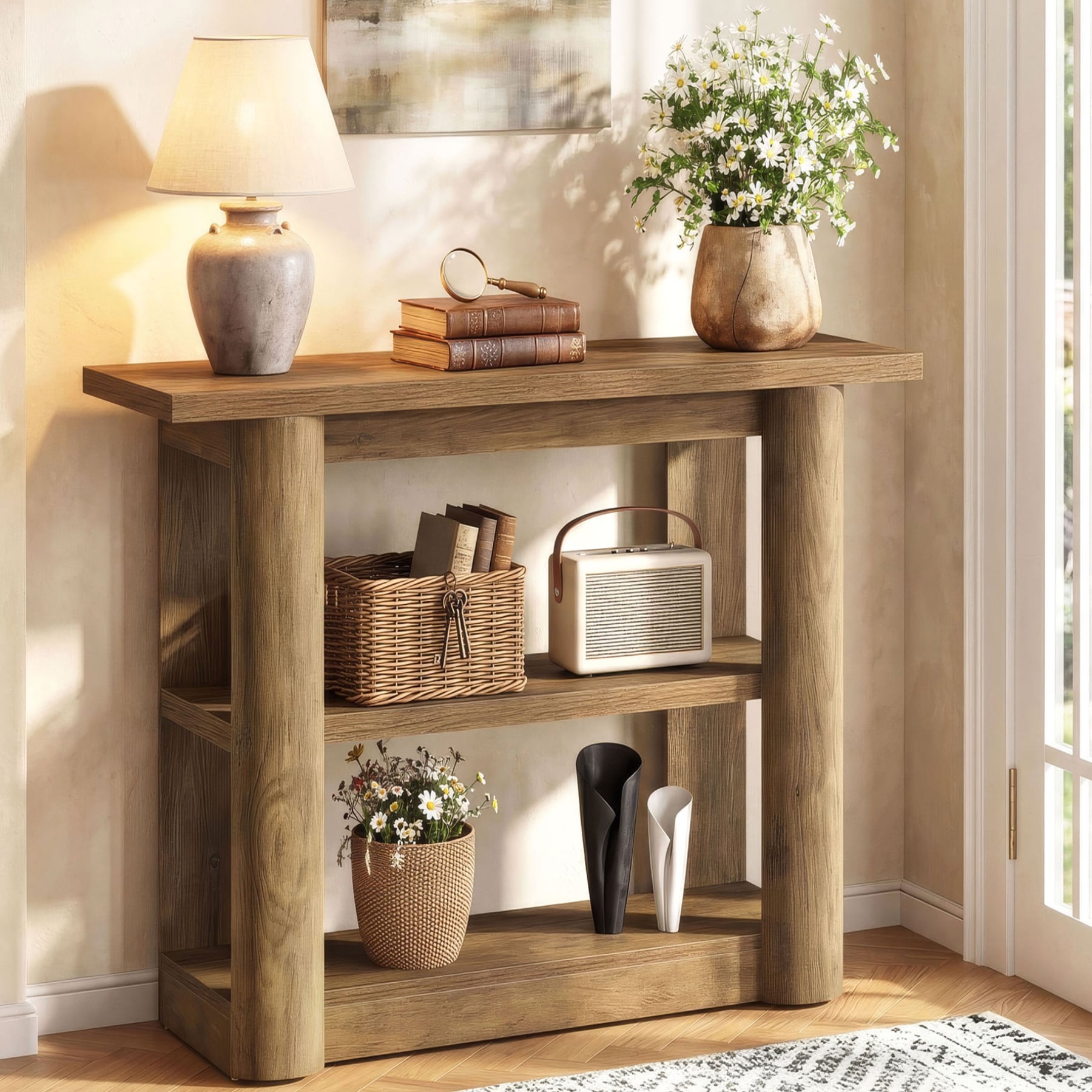 47 Inch Narrow Console Table With 3 Tier Storage Shelves For Entryway Living Room Foyer 41.34 L X 11.81 W X 31.5 H