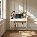47 Inch Office Desk With Drawers And Storage Shelf Writing Desk With Monitor Riser For Home Office Bedroom