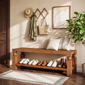 47 Inch Solid Wood Bench For Entryway Rustic Wooden Storage Bench For Bedroom Living Room Hallway