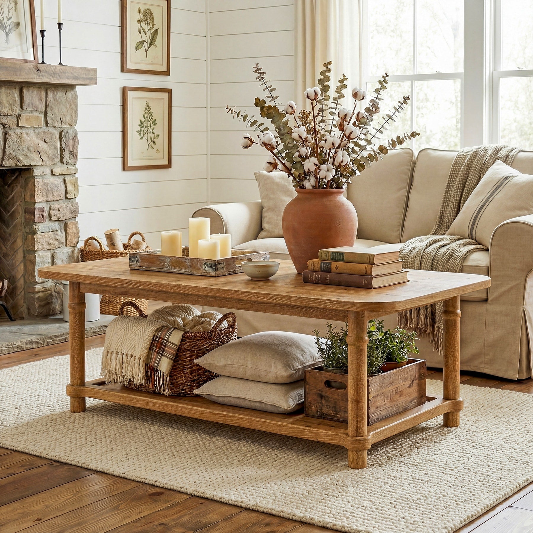 47 Inch Solid Wood Rectangle Coffee Table For Living Room Farmhouse Style 47.24 W X 27.56 D X 17.72 H