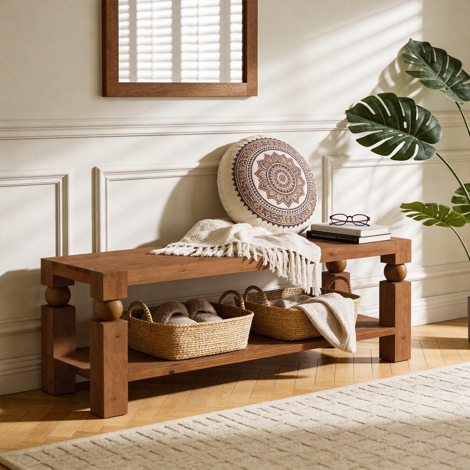 47 Inch Solid Wood Storage Bench For Entryway Bedroom Living Room Hallway 47.24 W X 13.77 D X 17.71 H