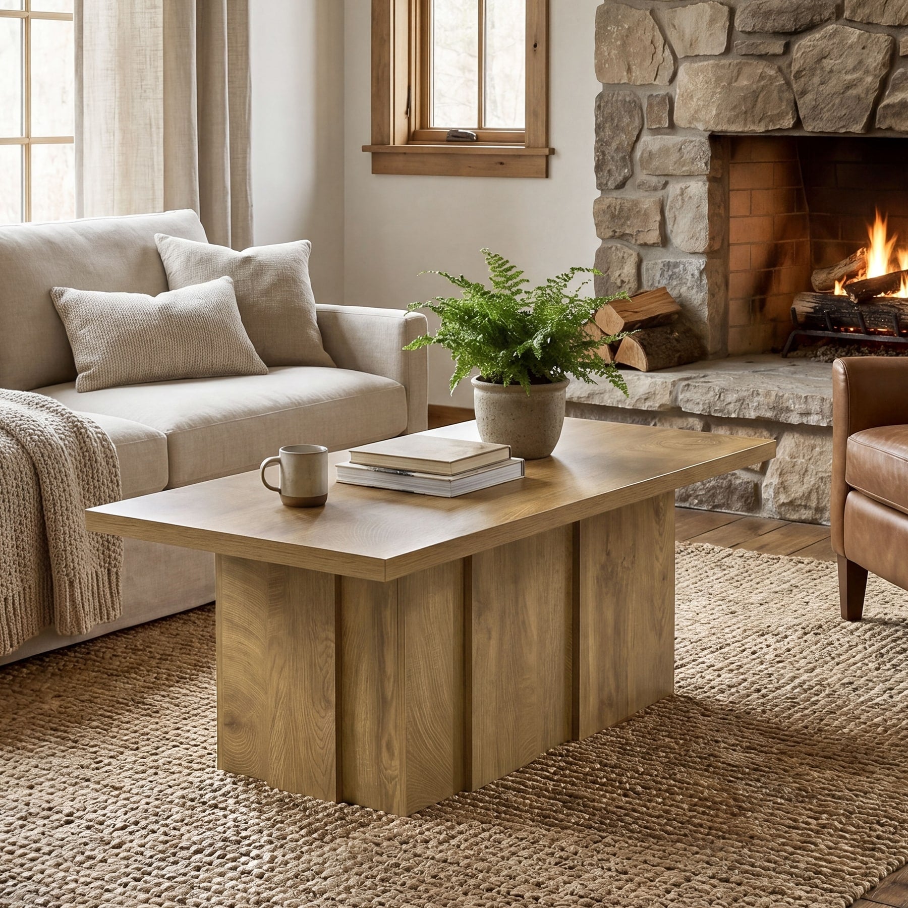 47 Inches Rectangle Wooden Coffee Center Tea Table Living Room