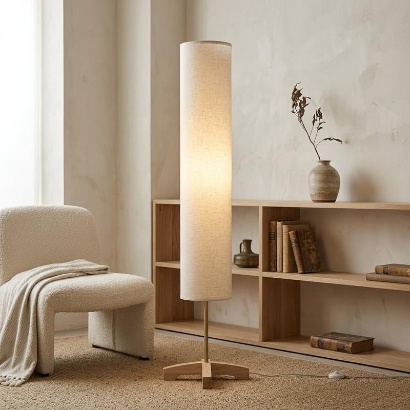 47 In Japandi Linen Floor Lamp With 3 Color Temperatures